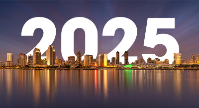 Nighttime San Diego CA skyline with 2025 superimposed - Happy New Year!