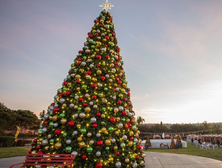 A holiday tree stands amid festive decorations at the Fairmont Grand Del Mar hotel in San Diego.