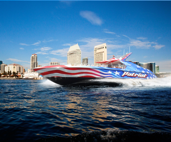 patriot jet boat on the water in san diego bay