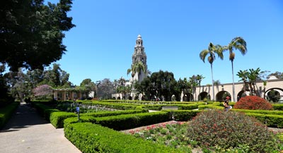 Alcazar Garden in Balboa Park with the California Tower in the Background